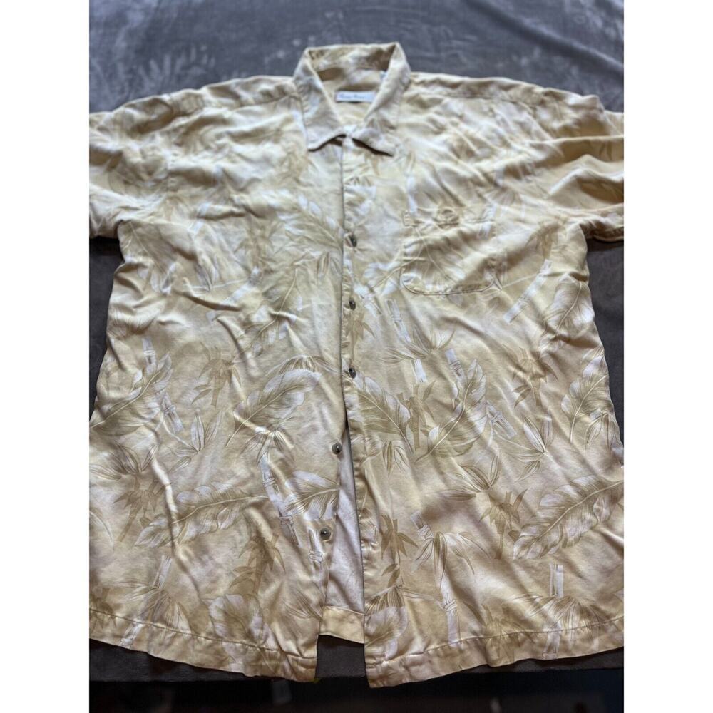 Burma Bibas Men's‎ Yellow Silk Button Front Short Sleeve Shirt Size XL